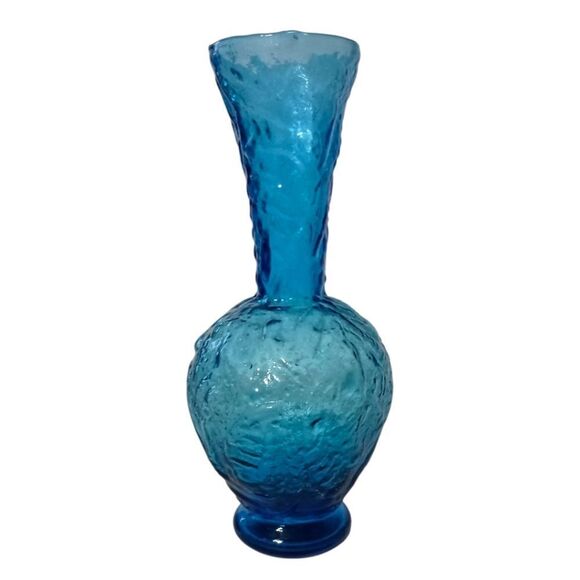 Empoli Glass Embossed Vase Flared Blue Textured Italian Ikebana MCM Abstract - Picture 5 of 15